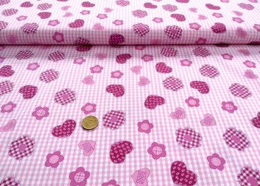 Carola cotton poplin pink fabric with flowers